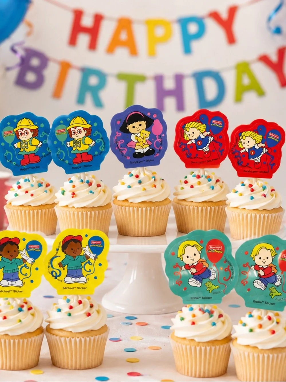 Vintage Fisher-Price Little People DecoPics Cupcake Toppers & Stickers Lot of 20